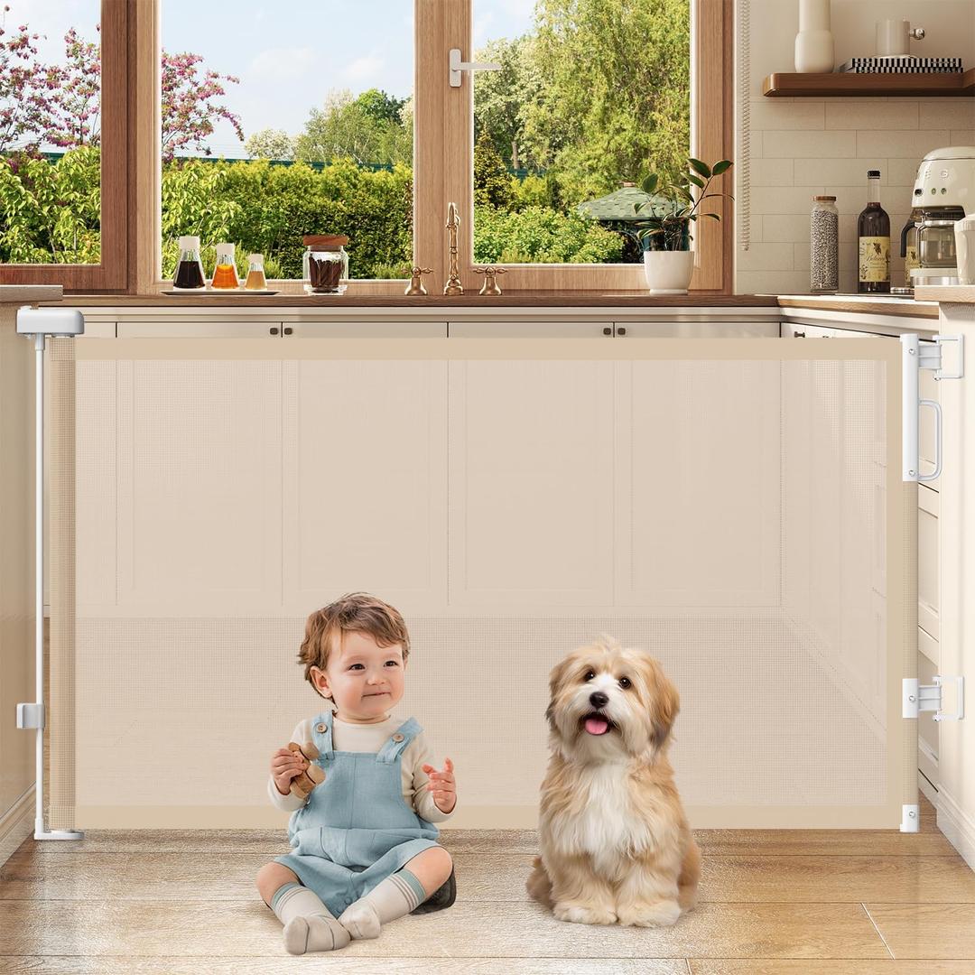 Retractable Baby Gates for Doorway, 58" Wide Mesh Dog Gate for Stair