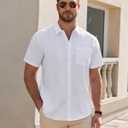 J.VER Mens Short Sleeve Dress Shirts Wrinkle Free Casual Button Down Shirt Summer Stretch Formal Shirt with Pocket (White, M)
