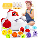 Easter Egg Matching Game, 24-Piece Easter Basket Stuffers for Kids, Color Shape Number Recognition Educational Toddler Toys, Chicken Storage Box Preschool Learning Toy for Boys Girls