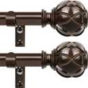Curtain Rods 2 Pack 32 to 43 Inches, HOTOZON Curtain Rods for Windows 20 to 39 Inches, Adjustable Heavy Duty Drapery Rod with Netted Texture Finials, Antique Bronze