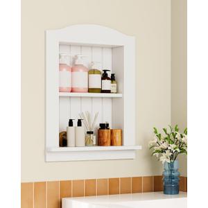 CHOEZON Recessed Wall Niche, 2-Tier Recessed Medicine Cabinet, Bathroom Cabinet Wall Mount, Bamboo Medicine Organizer, Wall Storage Cabinet, for Bathroom, Living Room, Kitchen, White