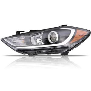 Left Headlight Assembly for 2017 2018 Hyundai Elantra (Not Fit Elantra GT Models), Driver Side Halogen Headlamp with Clear Lens Black Housing Amber Reflector (with Bulbs)