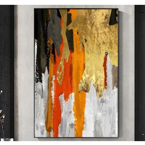 Orange and Gray Abstract Canvas Wall Art - Black Gold Painting for Living Room Decor - Red Art Prints Pictures for Wall Decor 16x24inch No Frame (16L" x 24W")
