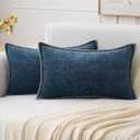 MIULEE Pack of 2 Couch Throw Pillow Covers 12x20 Inch Navy Blue Farmhouse Decorative Pillow Covers with Stitched Edge Soft Chenille Solid Dyed Spring Pillow Covers for Sofa Bed Living Room