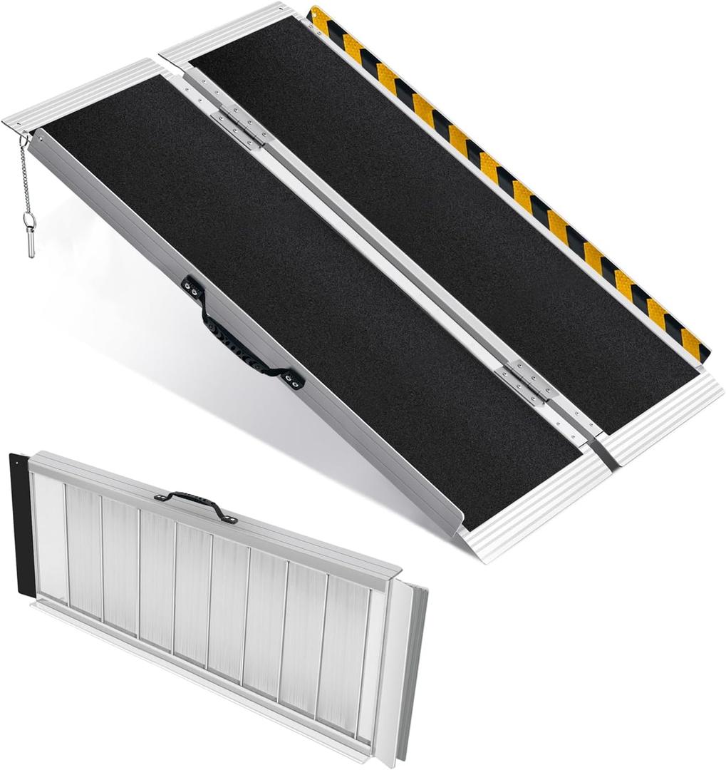 4FT Portable Wheelchair Ramp, Non-Slip Aluminum Folding Handicap Ramp for Home Steps, Stairs, Threshold and Doorways, Scooter Ramps, 800LBS Capacity