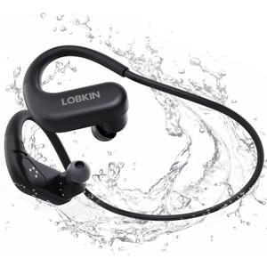 LOBKIN Waterproof Earbuds for Swimming, Bone Conduction Headphones IPX8 Swimming Headphones 8GB Memory Bluetooth 5.4 Wireless 8H Playtime in Ear Underwater Sport Earphones for Swimming, Running (Black)