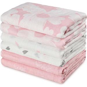 GLLQUEN BABY Receiving Blanket Boy Cotton Muslin Swaddle Blankets Girl Newborn Squares Breathable & Soft Thin Baby Blankets Cloths Double Absorbent Infant Swaddling Wrap - 6 Pack (Rosebud)