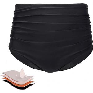 Mordlanka Period Swimwear High Waisted Swim Bottoms Tummy Control for Women Teens Black (Small)