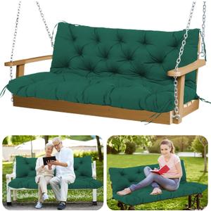 Outdoor Swing Cushions 60 inch Waterproof Porch Swing Cushions 2-3 Seater Replacement with Backrest and Ties Swing Bench Cushions for Outdoor Furniture Patio Porch Backyard Garden(Dark Green), 60x40x5inch