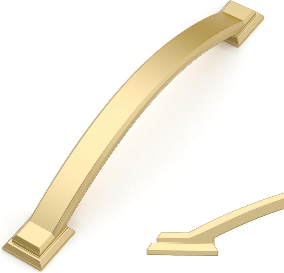 Amerdeco 10 Pack Brushed Gold Cabinet Pulls 5 Inch(128mm) Hole Centers, Handles for Kitchen Cabinet Hardware, Arch Cabinet Handles for Bathroom Dresser Drawer Handles ZH0016