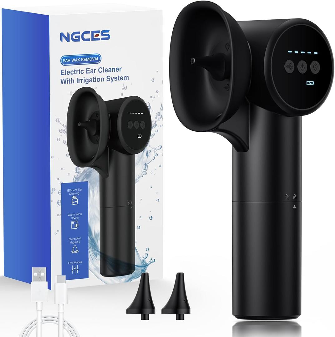 Ear Wax Removal with Mild Drying, Safe and Gentle Ear Cleaner for Ear Wax Buildup Flushing and Cleaning with Dual-Compartment Design, Ear Wax Cleaner Kit 5 Pressure Settings, Ear Flushing