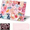 AKIT Compatible with MacBook Air 13 inch Case 2026 2025 2024-2022 M4 M3 M2 A3240 A3113 A2681, Pattern Hard Shell Laptop Case+Screen Protector+Keyboard Cover for MacBook Air 13.6 inch 2025, SumPink