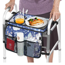 Rhino Valley Walker Tray for Folding Walker, Tray for Walkers with Non-Slip Mat for Food, 3 Front Pockets & 3 Cup Holders, Fits Most Standard Folding Walkers, Walker Accessories for Senior,Blue Cosmos