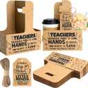 Fancy Land End of Year 2 Cup Drink Carrier with Handle for Teachers Disposable Kraft Cup Holder with Labels from Kids Students Gratitude Supplies Gradation Appreciation Favors 24Pcs