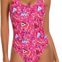 MIAIULIA Women's Retro 80s/90s Inspired High Cut Low Back Padding One Piece Swimwear Bathing Suits (Medium)