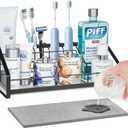 Toothbrush Holder with Instant Drying Diatomite Base  Bathroom Countertop Organizer for Electric Toothbrush, Toothpaste, Sink Accessories  Waterproof Steel Toothbrush Stand for Bathroom Vanity