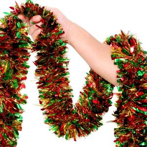 50Ft Red Gold Green Christmas Garland Decorations,Xams Tinsel Stems Twist Garland Decor for Tree Stairs Railing Front Door Mantle Fireplace Indoor Outdoor Holiday Home