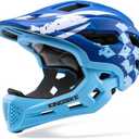 Kids Full Face Helmet Convertible Toddler Bike Helmets with Detachable Chin Guard Boys Girls 4-10 Years Skateboard Scooter Balance Bike BMX MTB Bicycle (Check Flag-Sky Blue)