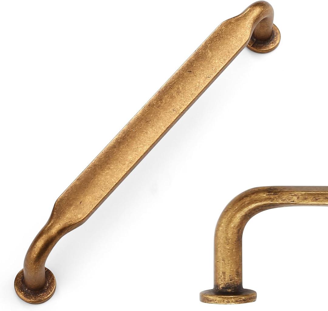 Amerdeco 10 Pack Antique Brass Cabinet Pulls 5 Inch(128mm) Hole Centers Kitchen Cabinet Handles Solid Zinc Alloy Cabinet Hardware Drawer Pulls ZH0051