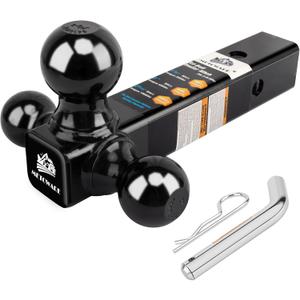 METOWARE Trailer Hitch Tri Ball Mount with 5/8" Hitch Pin, 1-7/8 Inch, 2 Inch and 2-5/16 Inch Tri Ball Hitch Fit 2 Inch Receiver, Hollow Shank Tow Hitch, Black