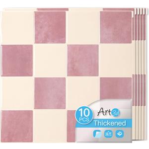 Art3d 10-Pack Heavy-Duty Peel and Stick Backsplash, 12x12 Inch Self-Adhesive Wall Tile Stick on Kitchen Countertop, Pink & Warm White