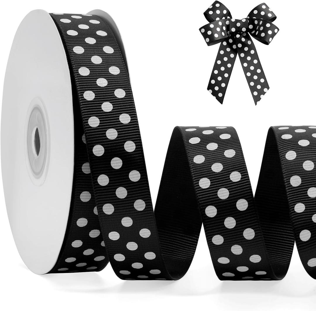 Polka Dot Grosgrain Ribbon 3/4 Inch, 25 Yards Spool Black and White Dot Craft Ribbon for Christmas Gift Wrapping DIY Crafts Hair Bows Wedding Party Decor Sewing and Home Decoration