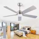 52" Ceiling Fans with Light and Remote,Farmhouse 5 Blades Quiet Reversible DC Motor Ceiling Fans for Modern Indoor/Outdoor/Patio/Living Room/Bedroom(Silver/burlywood)