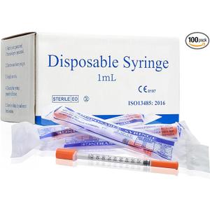 U-100 1ml 31 Gauge 5/16" Syringe, Individually Packed 100 PACK