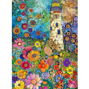 Cross & Glory  1000 Piece Jigsaw Puzzle for Adults |Lighthouse of Dreams | Whimsical Lighthouse Garden Puzzle | Colorful Gustav Klimt Inspired Artwork | 20x27 Inches | Flower Puzzle