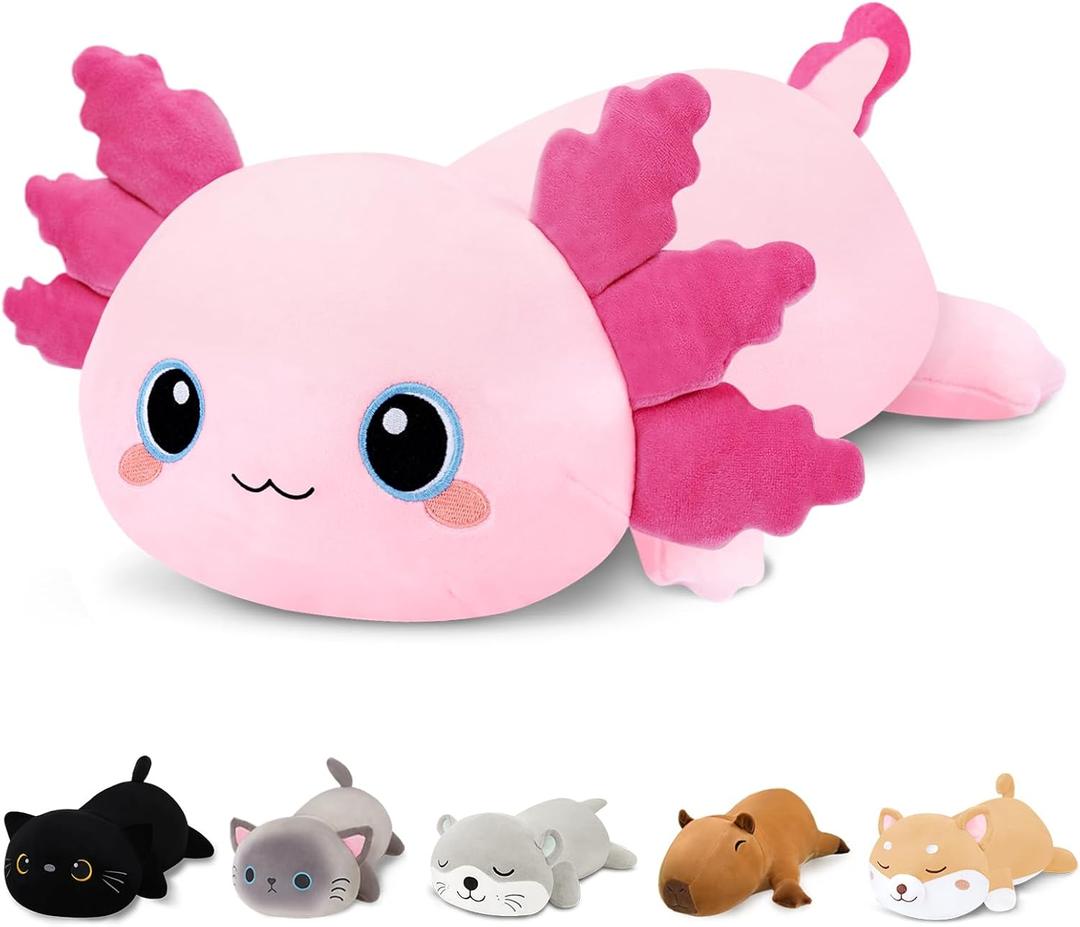 Finebee Weighted Axolotl Stuffed Animals, Cute Weighted Axolotl Plush, Soft Stuffed Weighted Plush Pillow Gifts for Kids Adult(13.8" 1.6Lbs) (Medium)