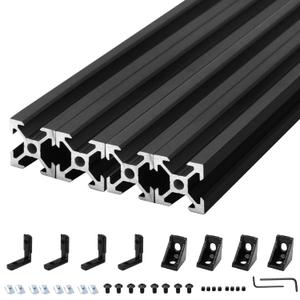 4Pack 2020 Aluminum Extrusion V-Slot 500mm Black Extruded Aluminum Profile 20x20 V-Slotted Framing European Standard Anodized Linear Rail for 3D Printer Accessories Parts