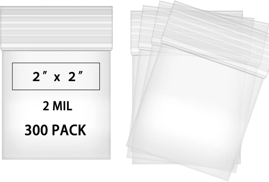 300pcs 2 X 2 Clear Reclosable Zip Plastic Poly Bags with Resealable Lock Seal Zipper-2 Mil