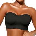 Strapless Bras for Women, Non-Slip Silicone Padded Bandeau Bra with Free Clear Strap, Wireless Tube Top Bralette, Large 