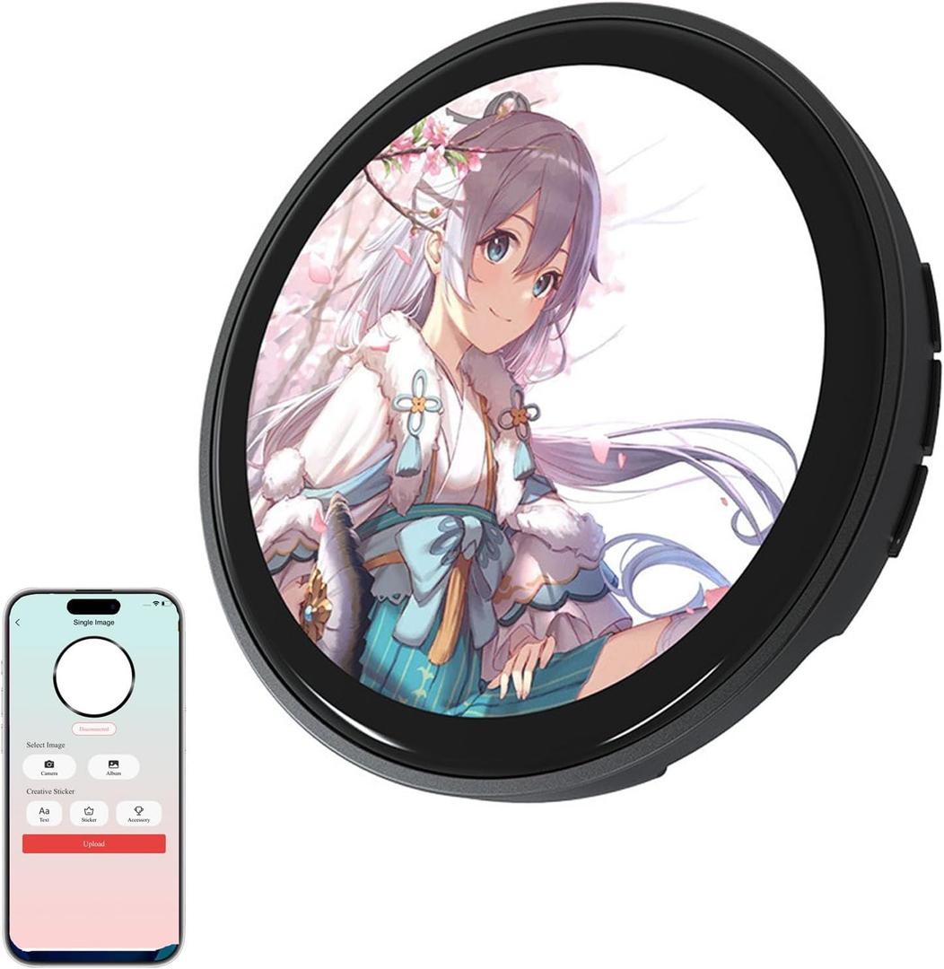 Electronic Anime Badge Pin with Photo & GIF Transfer, 1.8-inch HD Touchscreen Digital Badge - Unique Electronic Christmas Gift for Anime Fans, Ideal for Backpacks and Conventions