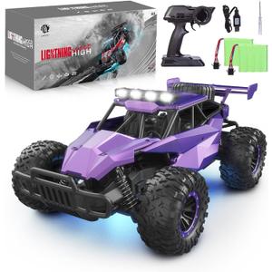 1:16 Scale Purple Remote Control Car, 20 Km/h High Speed Girls Remote Control Car Monster Vehicle with LED Headlights and Chassis Lights, RC Truck for Girls Boys and Adults