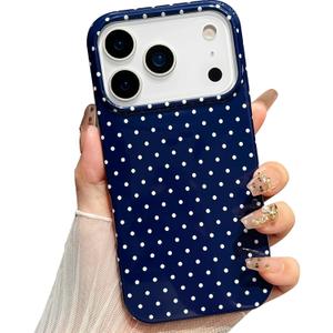 Jmltech for iPhone 17 Pro Max Case Polka Dot Phone Cases Aesthetic Design Trendy Simple Slim Thin Shockproof Protective Cover Navy Blue