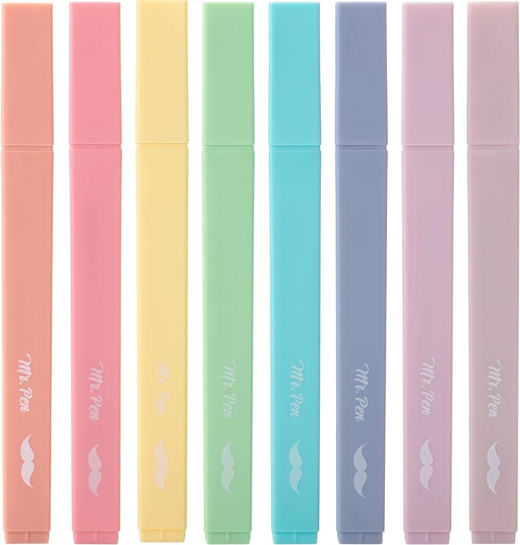 Mr. Pen- Aesthetic Cute Pastel Highlighters Set, 8 pcs, Chisel Tip, Candy Colors, No Bleed Bible Assorted Colors