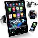 [2G+64G] Single Din Android Car Stereo Rotatable 10.4 inch Vertical Touch Screen Radio with Carplay/Android Auto/EQ Audio/Bluetooth/SWC/FM RDS Radio +AHD Backup Camera