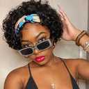Flandi Short Culy Headband Wig Human Hair for Women Pixie Cut Headband Wig for Black Women Natural Black Pixie Cut Curly Wig for Women