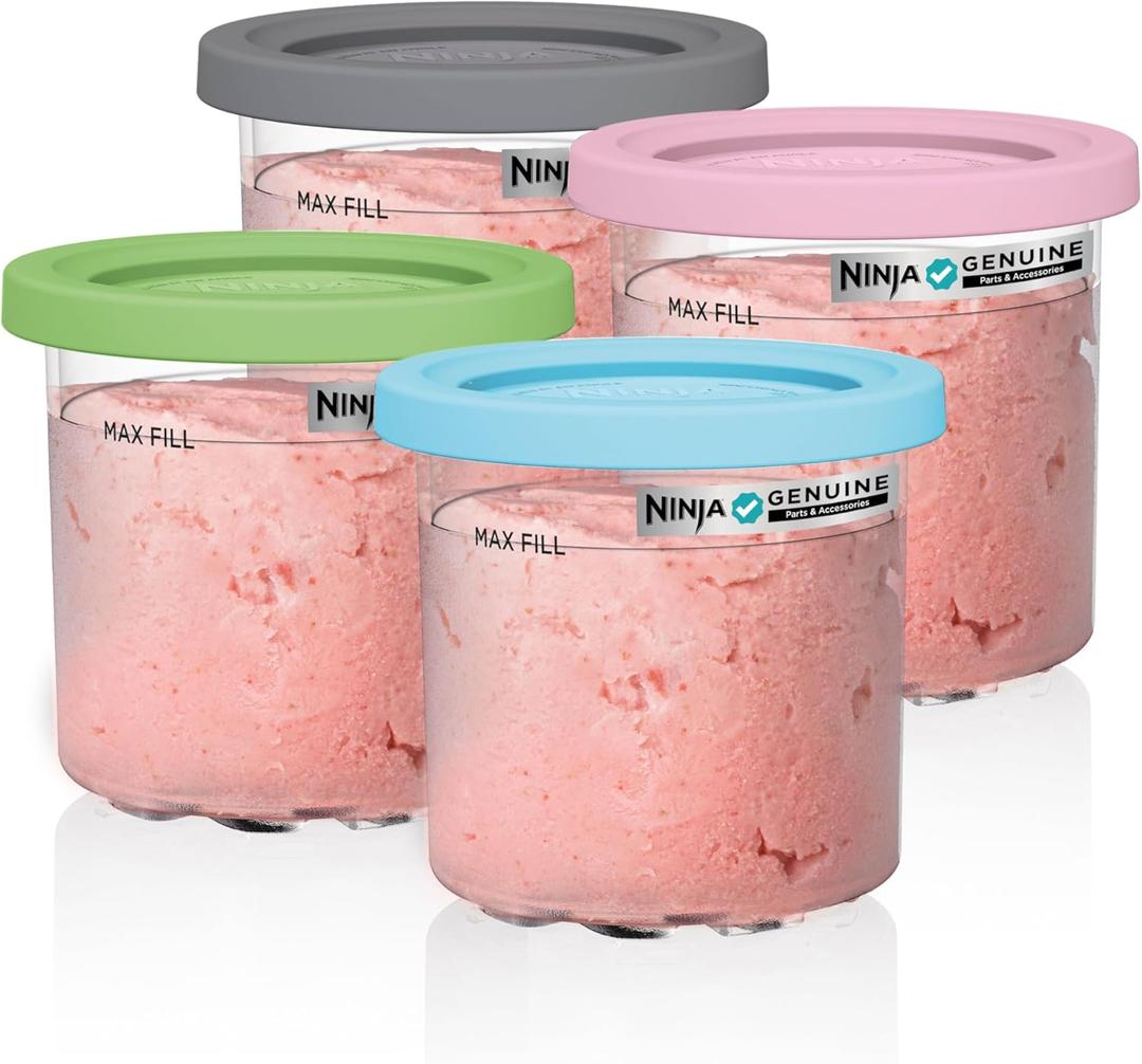 Ninja® CREAMi® Original Pints 4 Pack, Compatible with NC299AMZ & NC300s Series CREAMi® Ice Cream Makers, BPA-Free & Dishwasher Safe, Color Lids, 1 Pint Each, Clear/Grey/Lime/Pink/Aqua, XSKPLD4BCD