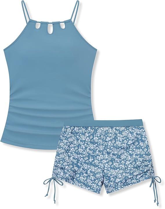 Girls Swimsuit Cutout Bathing Suit Two Piece Swimsuits for Teen Girls Tankini Swimwear Set High Waisted 13 Years