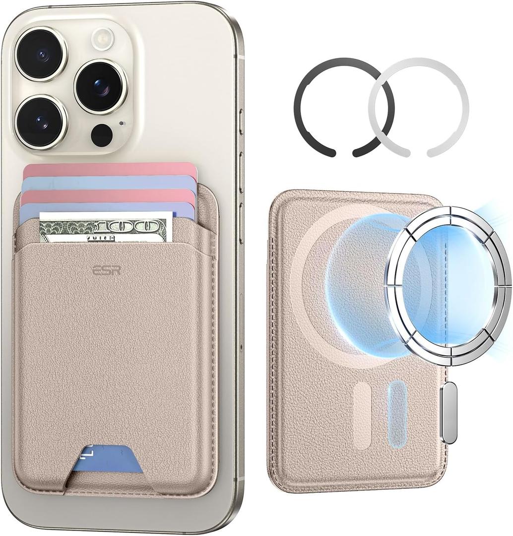 ESR for MagSafe Wallet, 5 Card Holder with RFID Blocking, MagSafe Sticker Included, Slim Magnetic Wallet for iPhone 17e/17/16/15/14/13/12 Series, Selected Samsung Devices, Not for Mini,Desert Titanium