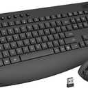 Wireless Keyboard and Mouse Combo, Full-Size Ergonomic Computer Set with Palm Rest, Lag-Free 2.4G USB Cordless Quiet Typing, Silent Click, Auto-Sleep for PC, Mac, Laptop, Windows (Black)