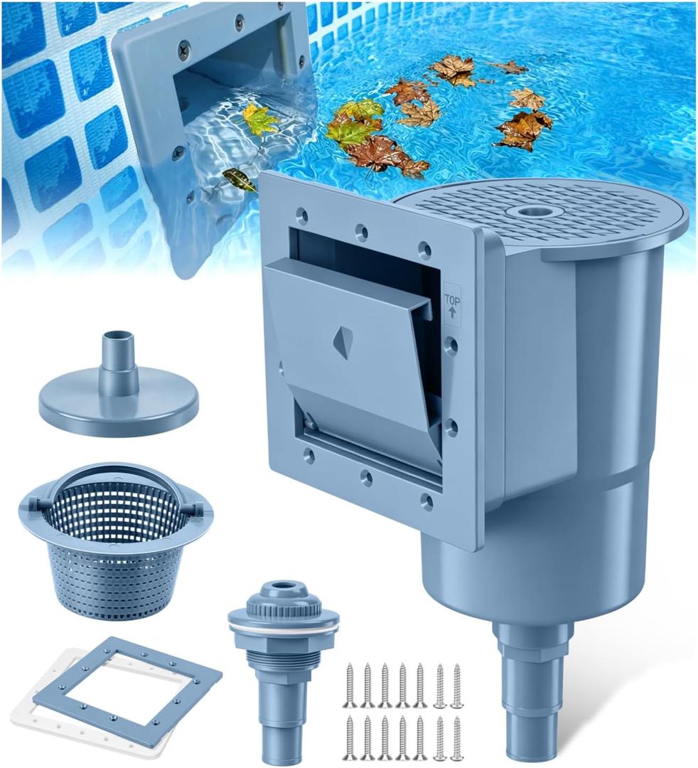 DeeprClean Through Wall Skimmer for Above Ground Pool, Heavy Duty Wall Mount Pool Skimmer Kit, Universally Fits All Standard Pool Wall Openings, In Wall Pool Surface Skimmer for Above ground Pool-Blue