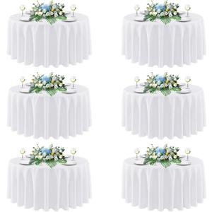 sancua White Round Tablecloths 90 Inch, 6 Pack - Circle Fabric Cloth Table Cloths for Wedding Party Banquet Birthday, Washable Polyester Table Cover (Fit 30-72 Inch Tables)