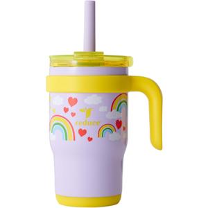 REDUCE 14 Oz Coldee Kids Tumbler with Lid and Straw - Coldee Insulated Travel Mug - Spill-Proof, Sweatproof Stainless Steel, BPA-Free - Includes Handle, Reusable Silicone Straw - Rainbow Sky
