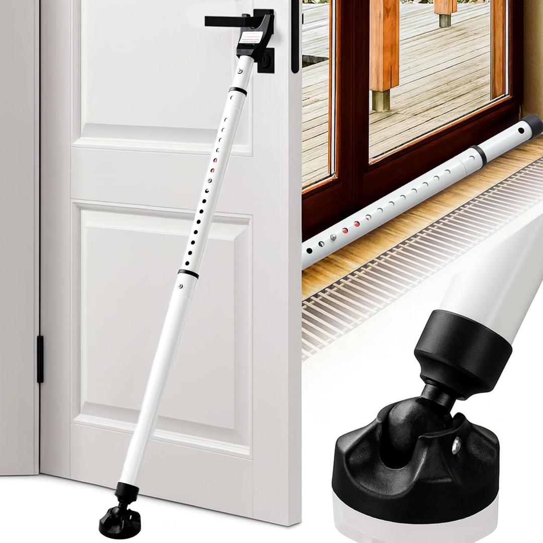 3 in 1 Door Security Bar-High-Strength Steel 1.3" Sliding Door Security Bar with Anti-Slip Rotating Base,2-Level Adjustable Up to 46" Door Lock Stick for Apartment, Hotel,Kids&Pet Safety