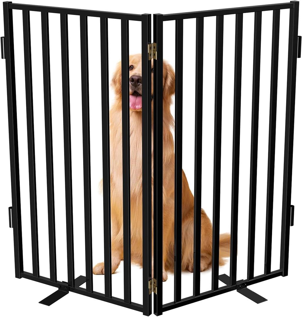 Full Metal Freestanding Dog Gates, 32" Height Pet Gates for Indoor & Outdoor, Extra Wide Foldable Dog Fences for Stairs, Hallways, Doorways, Yard (2 Panels, 40" W 32" H)