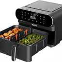 11-QT Large Air Fryer - 8 in 1 XL Airfryer with Basket Divider, For Air Fry, Roast, Broil, Bake, Reheat, Dehydrate, Keep Warm, and French Fries, Dishwasher Safe, Black