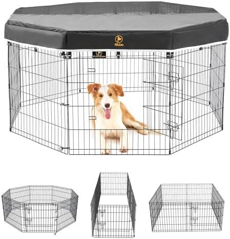 PJYuCien Dog Playpen, 8 Panels 30’’H Dog Pens Indoor with Top Cover, Metal Foldable Pet Puppy Exercise Fence Crate Kennel, Better for Small Animals
